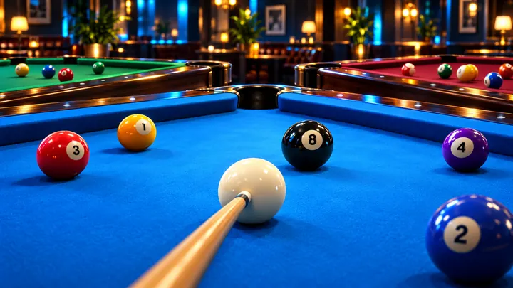 Schermata del gioco mobile Pool Max con tavolo da biliardo 8